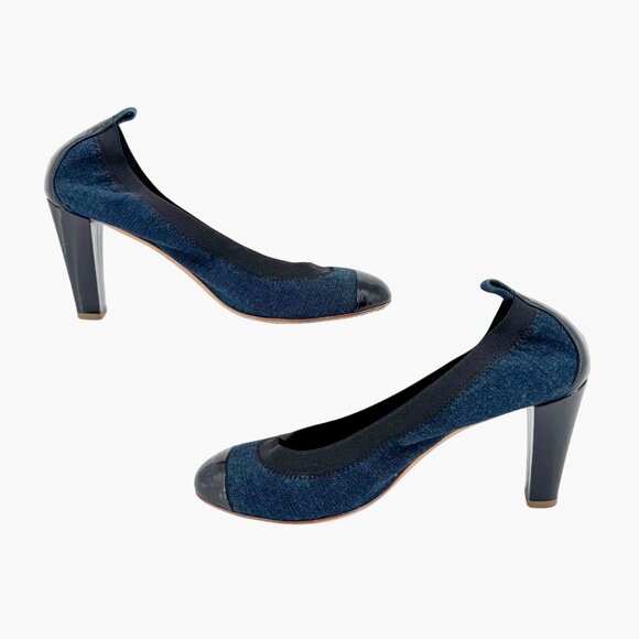 Chanel Elastic CC Logo Blue Denim Pumps High Heels Size 39 US 8-8.5 Women - Picture 12 of 16